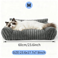 Cute Cat Couch For Pets - Fluffy Cat Beds With Premium Soft Corduroy Fleece, Fuzzy Cats Beds For Indoor Cats With Remova