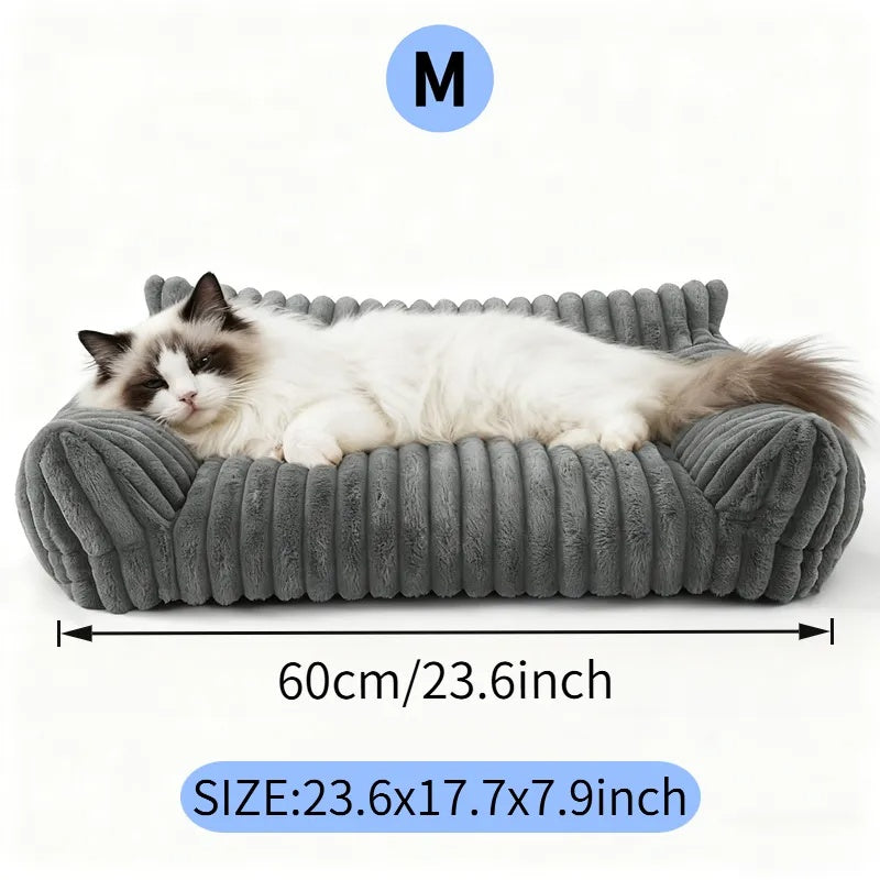 Cute Cat Couch For Pets - Fluffy Cat Beds With Premium Soft Corduroy Fleece, Fuzzy Cats Beds For Indoor Cats With Remova