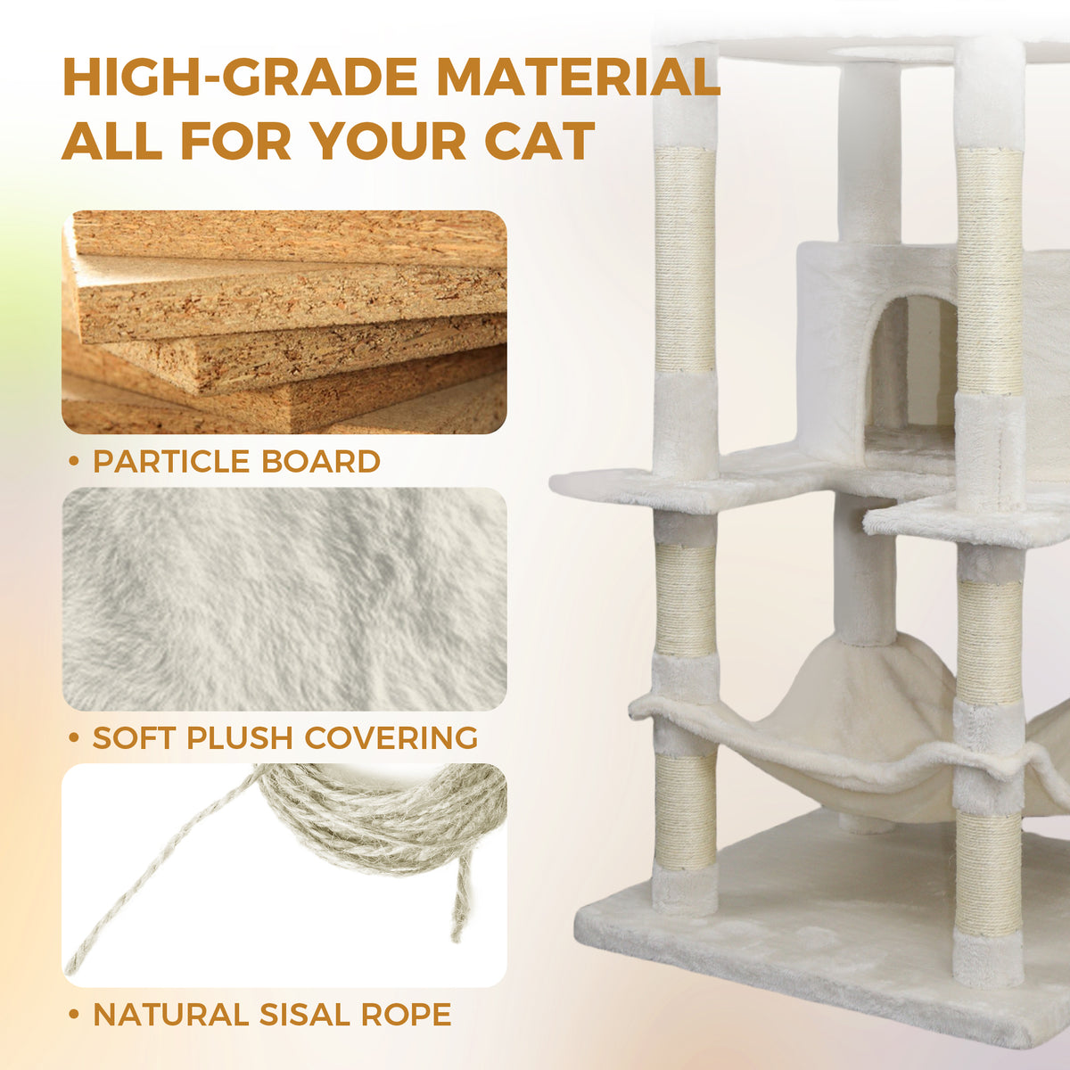 78 in beige cat tree tower with large condo sisal scratching post big hammock and top platform