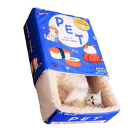 Snack Box Cat Bed Cartoon Rectangular Fully Enclosed Four Season Universal Multifunctional Soft Pet Bed For Home Travel 