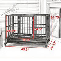 48" Heavy Duty Metal Dog Crate Kennel with Lockable Wheels Double Door Removable Tray Gray