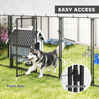 9.8 x 9.8 x 6 Outdoor Dog Kennel, Dog Kennel Outside Run with 360° Rotating Bowls, Waterproof & UV Resistant Cover
