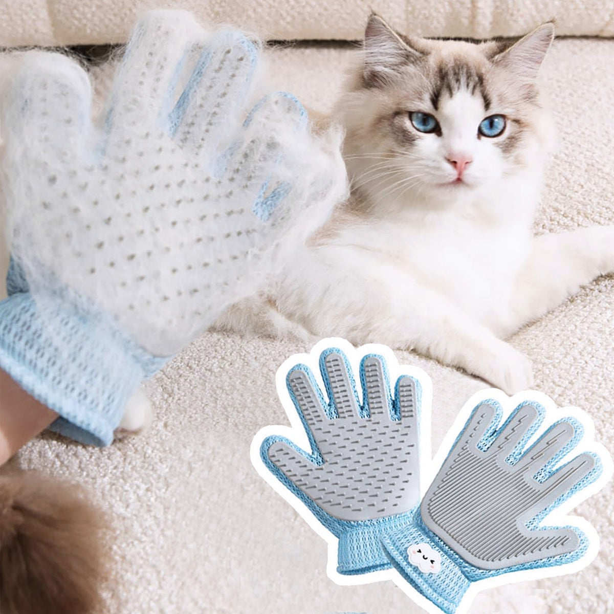 2in1 Double Sided Pet Grooming Glove, Deshedding Massage Brush Mitt For Cats & Dogs, Remove Loose Fur On Pets & Furnitur