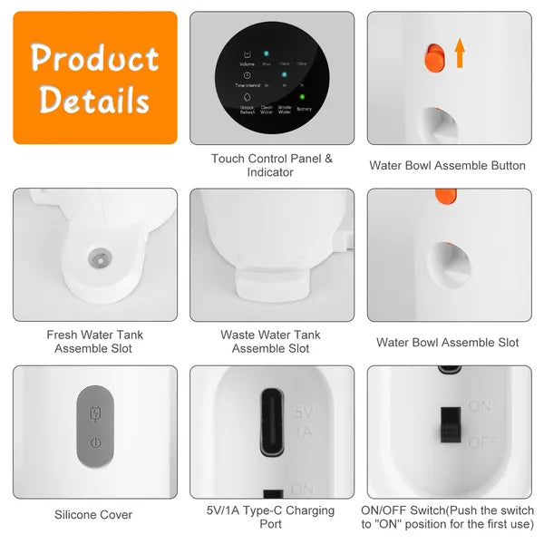 Smart Pet Water Fountain Automatic Cat Water Dispenser 3L&101OZ Cordless Rechargeable Dog Water Fountain Self-Refill Wit