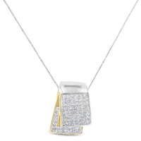 14K White and Yellow Gold 2.0 Cttw Princess Cut Diamond Two Tone Foldover Box Pendant 18â€ Box Chain Necklace (H-I Color, SI1-SI2 Clarity)