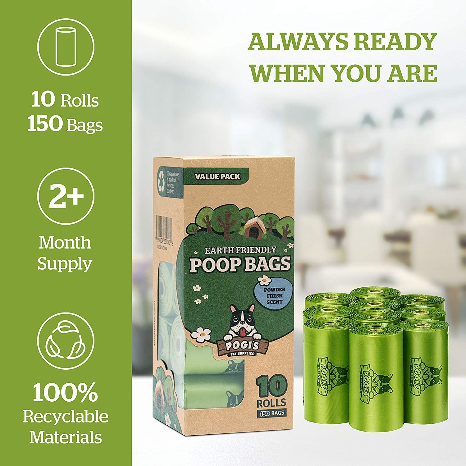 Pogi’S Dog Poop Bags - 10 Rolls (150 Doggie Poop Bags) - BIG FRENCHIES