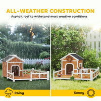 Outdoor Wooden Dog House, Dog Shelter with Large Porch, Weatherproof & Openable Roof, Elevated Base, Removable Floor