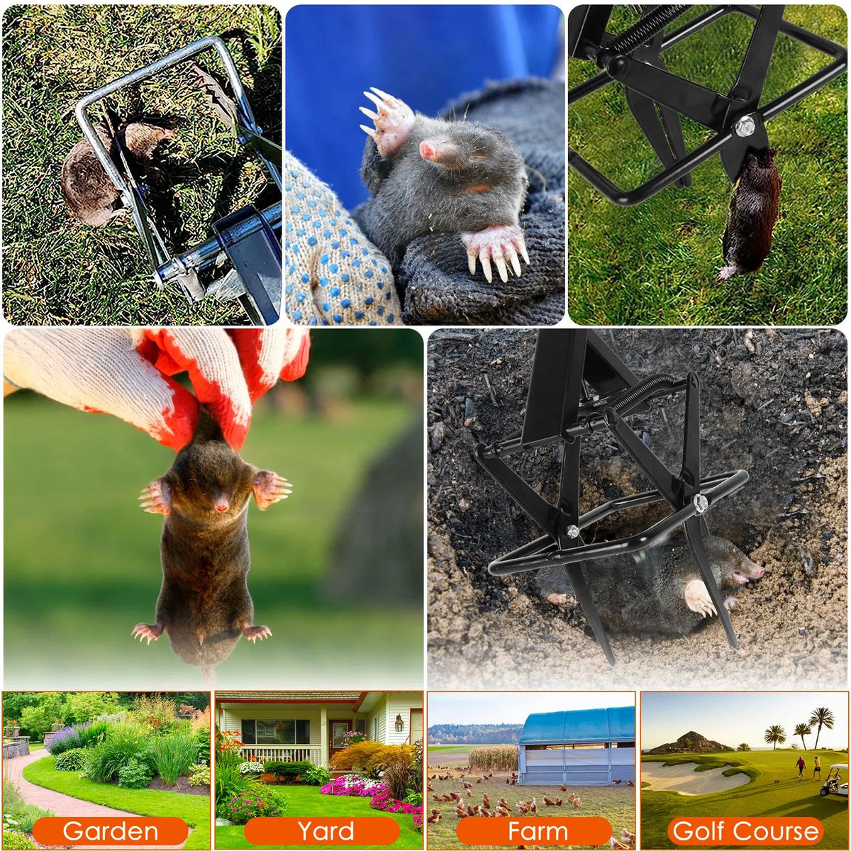 Powerful Mole Snap Trap - Thickened Waterproof Metal, Easy Foot-Step Setup, Humane Instant Kill, Safe for Lawn & Pets