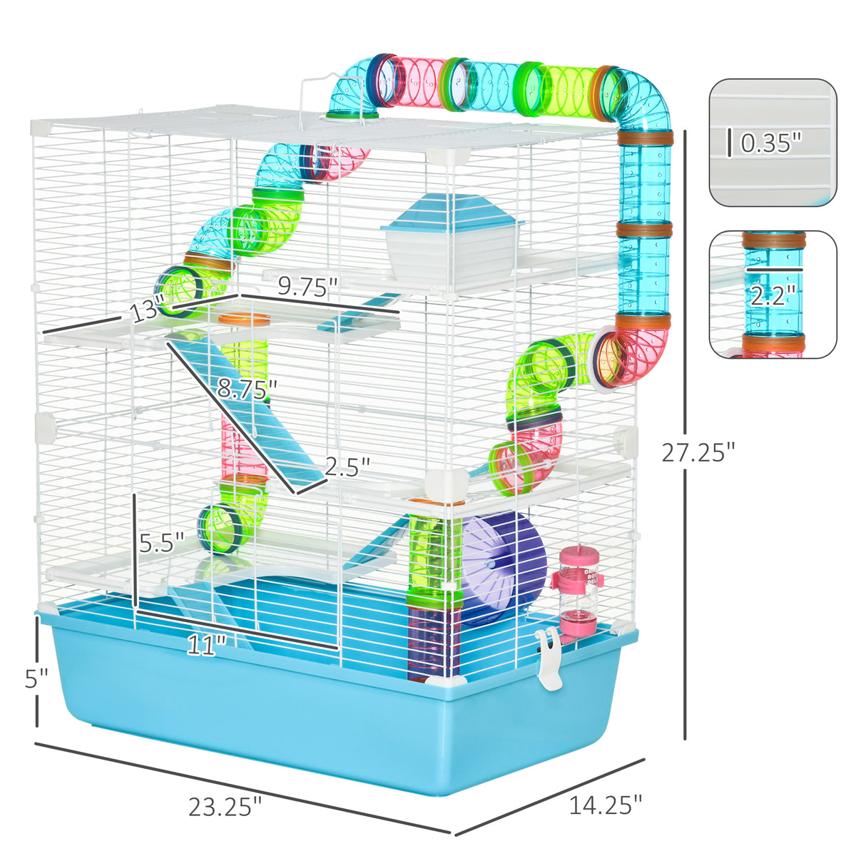 Extra Large 23" Hamster Cage with Tubes and Tunnels, Portable Carry Handles, Rat House and Habitats Big 5-Tier Design, M