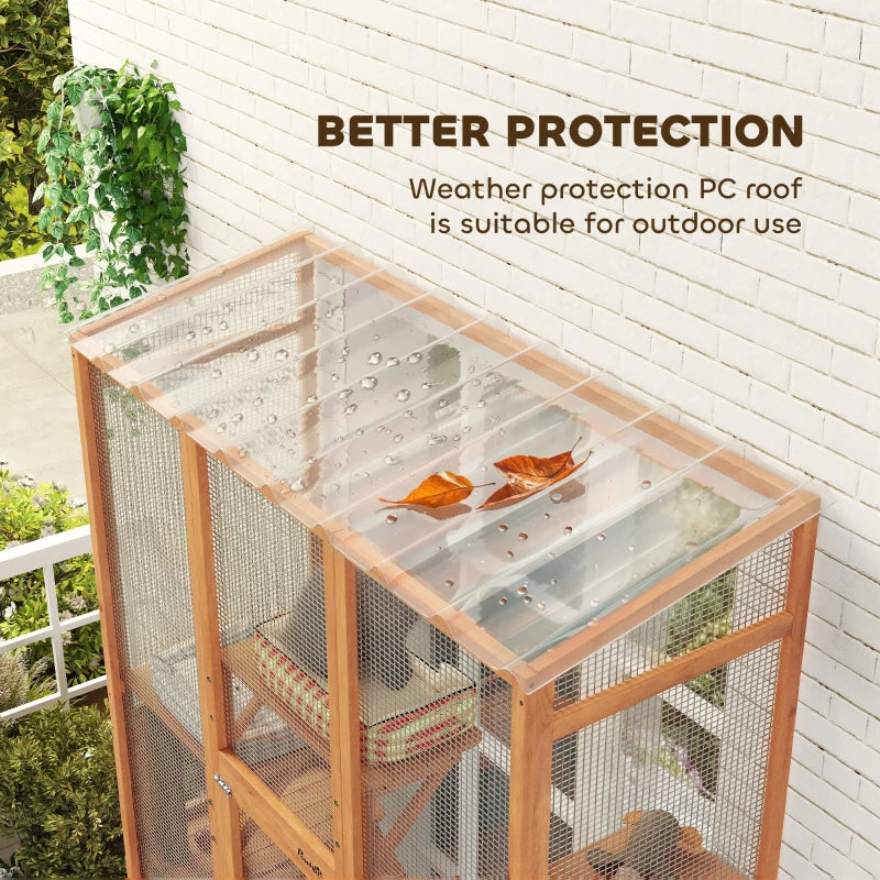 Outdoor Catio Cat Enclosure, Large Wooden Cat House With 6 Jumping Platforms, Scratching Post.For Multiple Packages Ship