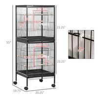 2 In 1 Bird Cage Aviary Parakeet House For Finches, Budgies With Wheels, Black