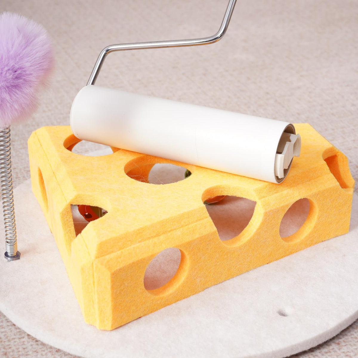 Cat Puzzle Toy With Ball And Spring-loaded Wand Felt Indoor Cat Toy Box Suction Cup Base Treat Puzzle Helps Cats Play In
