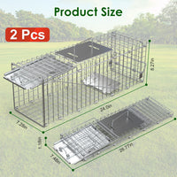 2Pcs 24X7.48X8.27IN Folding Humane Live Animal Trap Cages Easy To Catch And Release Foldable Cat Trap Galvanized Steel F