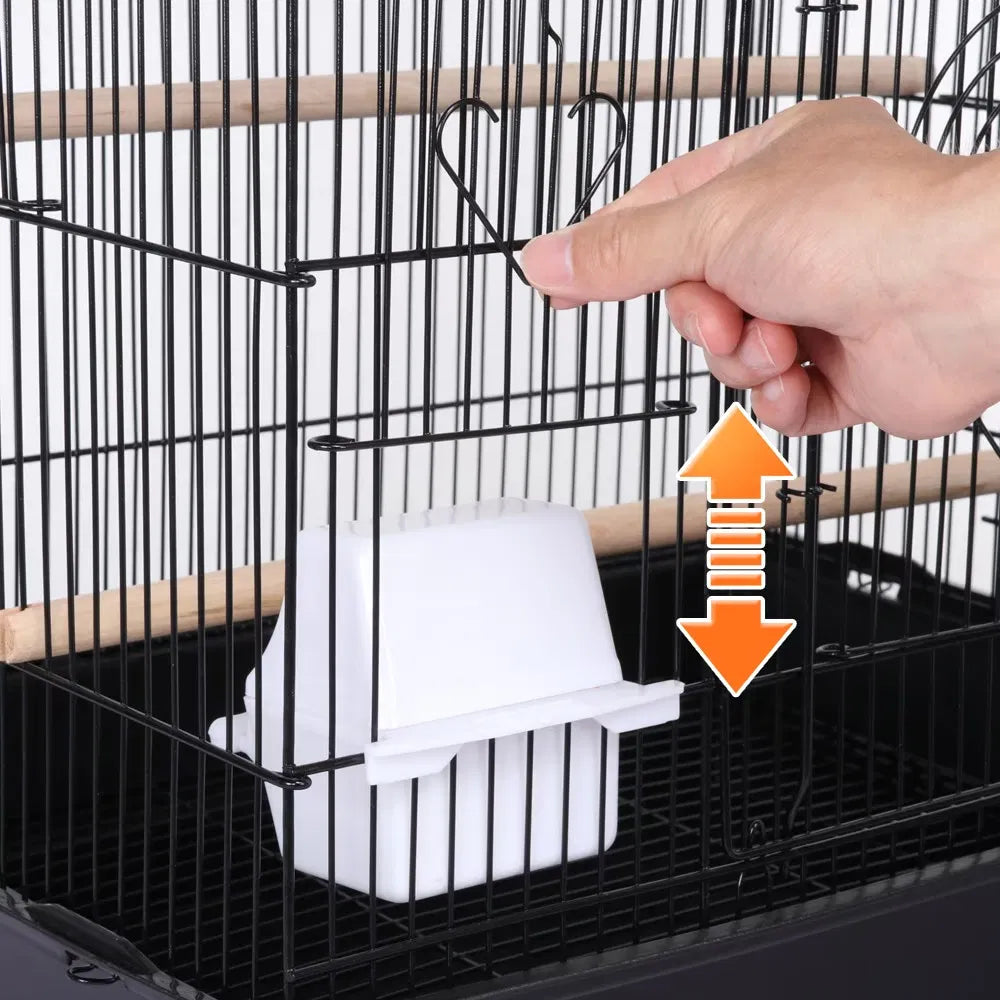 39"H Metal Bird Cage Large Roof Top Huge House for Small Birds, Black