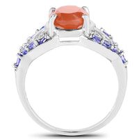 3.06 Carat Genuine Peach Moonstone and Tanzanite .925 Sterling Silver Ring