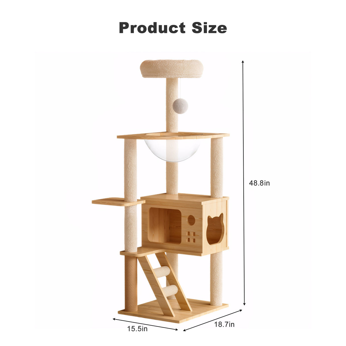 48.8" Modern Cat Tower, Wood Cat Tree Tower for Indoor Cats, Cat Treewith Sisal-Covered Scratching Posts and Top Perch, 