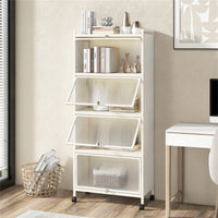 5-Tier Rolling Microwave Stand Flip Dust-Proof Doors 4 Casters with Brakes Kitchen Storage Rack White