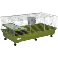 47 Small Animal Cage Chinchilla Guinea Pig Hutch Pet House With Platform Ramp, Food Dish, Wheels, & Water Bottle