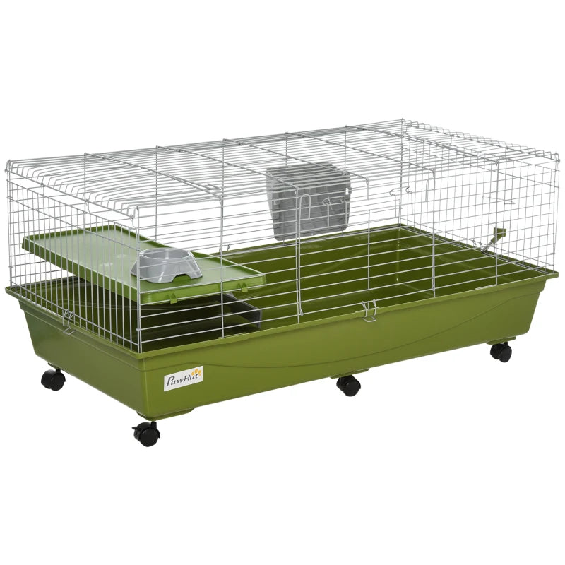 47 Small Animal Cage Chinchilla Guinea Pig Hutch Pet House With Platform Ramp, Food Dish, Wheels, & Water Bottle