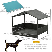 Outdoor Dog House Wicker Dog Bed with Soft Cushion Washable Cover, for Medium Large Dogs Indoor Outdoor, Blue