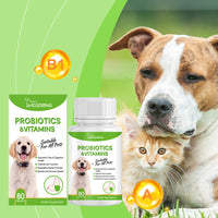Pet Probiotics & Vitamin Tablets For Dogs & Cats, Gut Health Supplement, Support Digestion & Immune System, 80 Chewable 