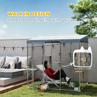 Galvanized Steel Large Catio With Waterproof Canopy, Sleeping Box, Jumping Platforms, For 1-3 Kittens, SilverMultiple Pa