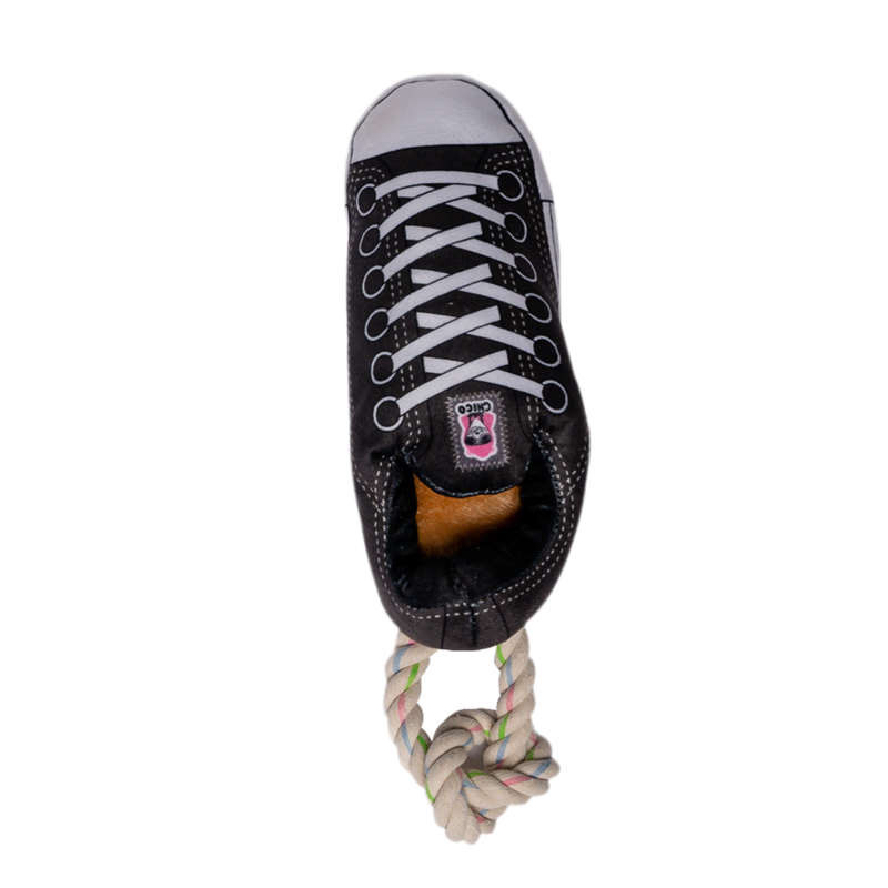 Squeaky Comfort Plush Sneaker Dog Toy – with Treat Compartment, Safe & Durable – Black - BIG FRENCHIES