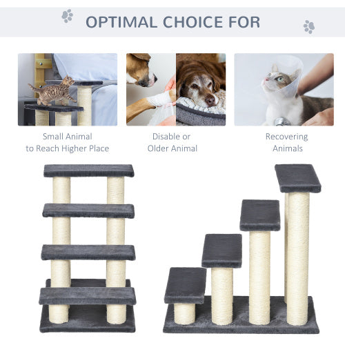PawHut Cat Tree With 4 Steps For High Beds Couch, Cute Stair Shaped Cat Tree For Indoor Cats Or Dogs W Sisal Scratching 
