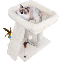 Cozy Beige Cat Tree with Condo, Scratch Post, Hammock & Fun Hanging Balls for Your Feline Friends - BIG FRENCHIES