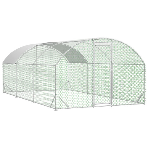 Large Chicken Coop Metal Chicken Run With Waterproof And Anti-UV Cover, Dome Shaped Walk-in Fence Cage Hen House For Out