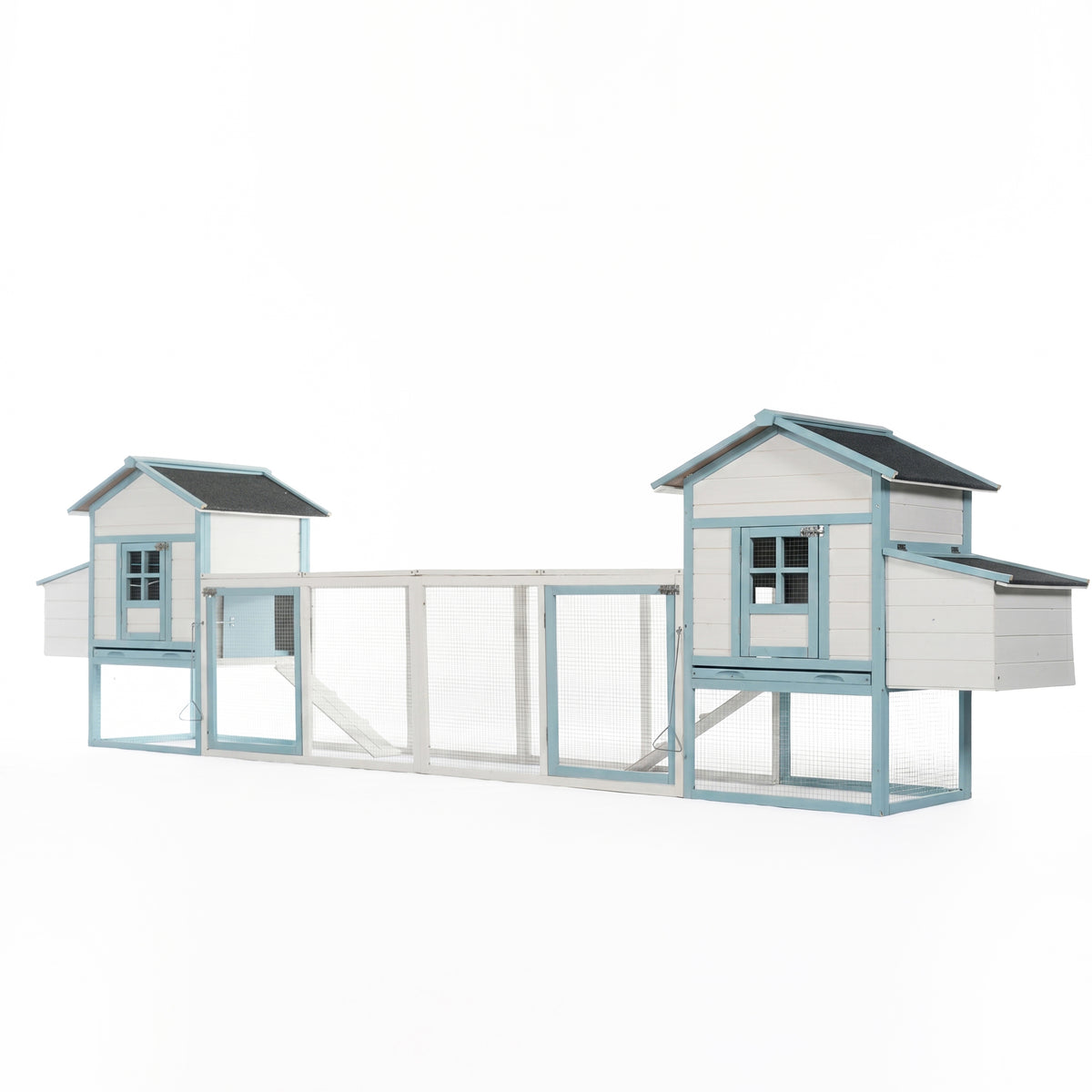 Large Wooden Chicken Coop with Double Nesting Boxes, Outdoor Walk-In Chicken Run with Waterproof Asphalt Roof, Fir Wood 