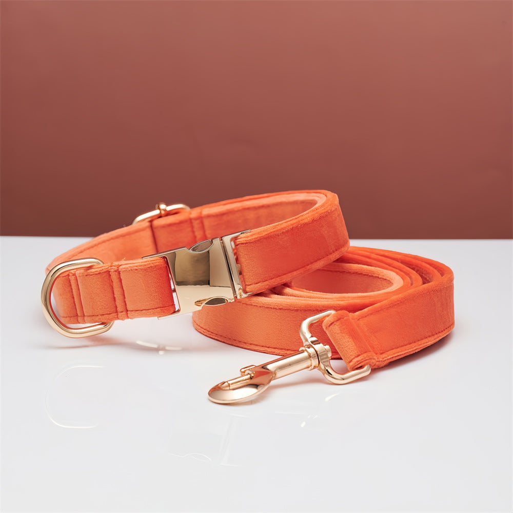 Multiple Colour Velvet Personalise Dog Collar Leash Set With Bow