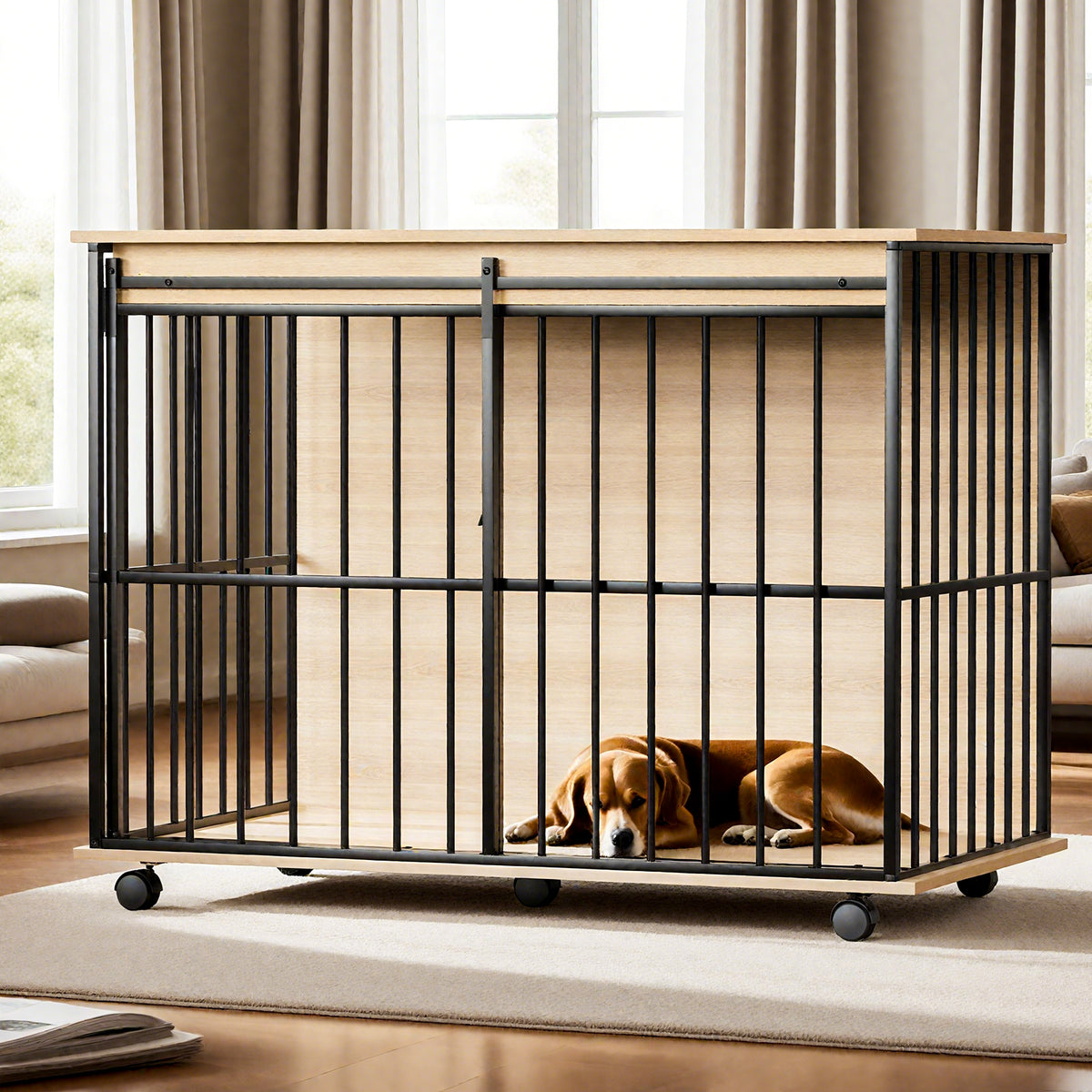 Dog crate furniture, large-sized dog crate suitable for medium to large dogs, wooden dog kennel furniture