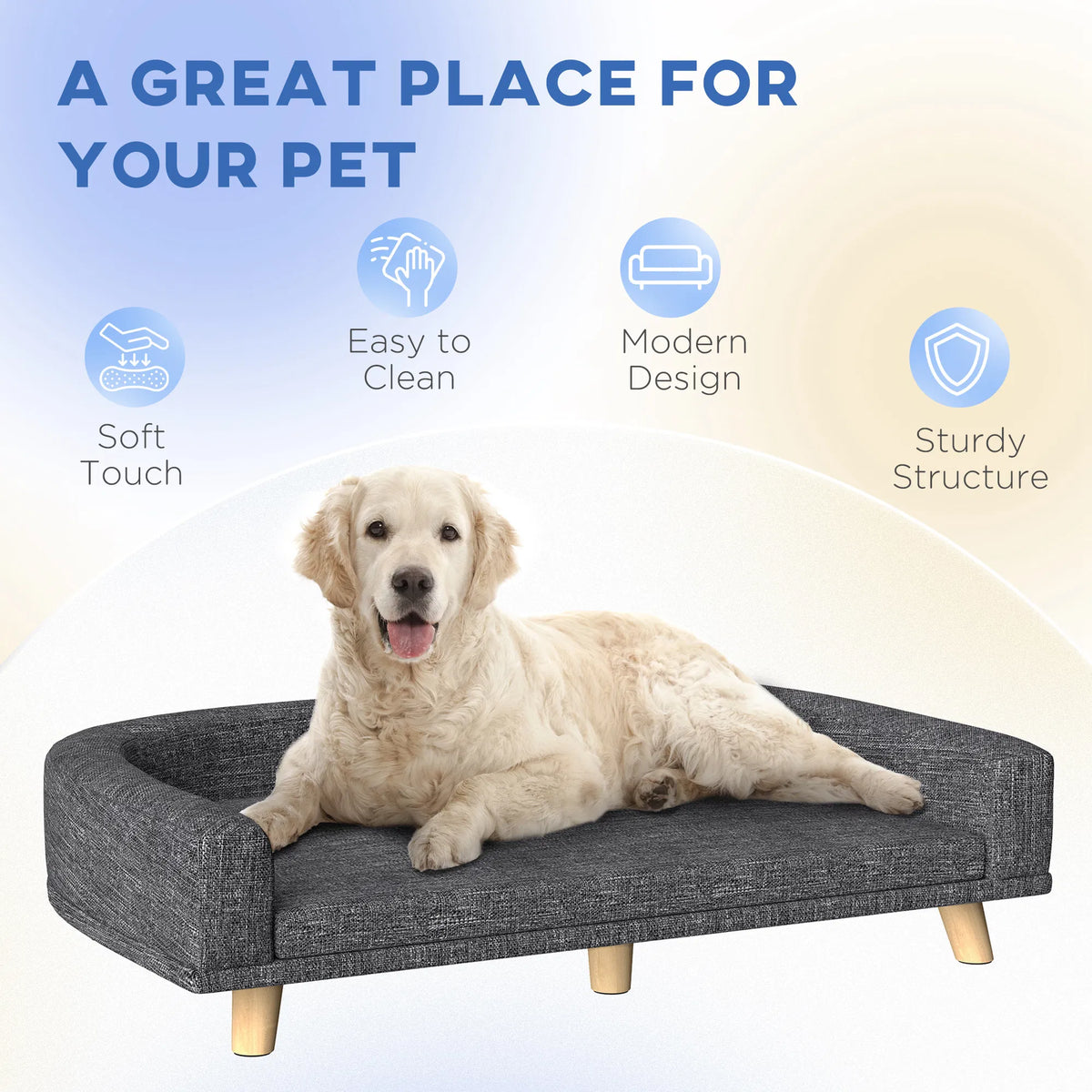 Dog Sofa for Large Dogs with Washable Cover, Anti-slip Foot Pads, Dark Grey