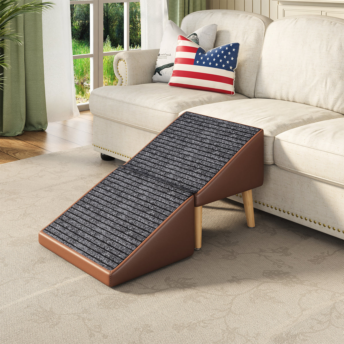 3-in-1 Dog Ramp 18.89"×17.91"×20.08" with Storage – Pet Stairs for Senior & Injured Dogs & Cats, Hidden Storage Footstoo