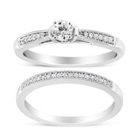 .925 Sterling Silver 1/3 Cttw Diamond Classic Engagement Ring Bridal Set with Milgrain (I-J Color, I3 Clarity) - Ring Size 7