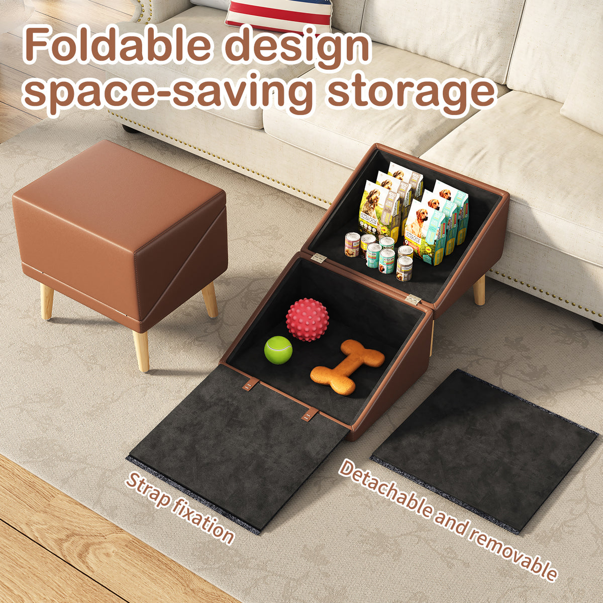 3-in-1 Dog Ramp 18.89"×17.91"×20.08" with Storage – Pet Stairs for Senior & Injured Dogs & Cats, Hidden Storage Footstoo