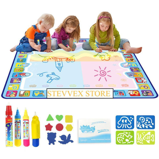 Coolplay 100x100cm Magic Water Drawing Mat Doodle Mat & 4 Drawing Pens & 1 Stamps Set Painting Board Educational Toys for Kids - BIG FRENCHIES