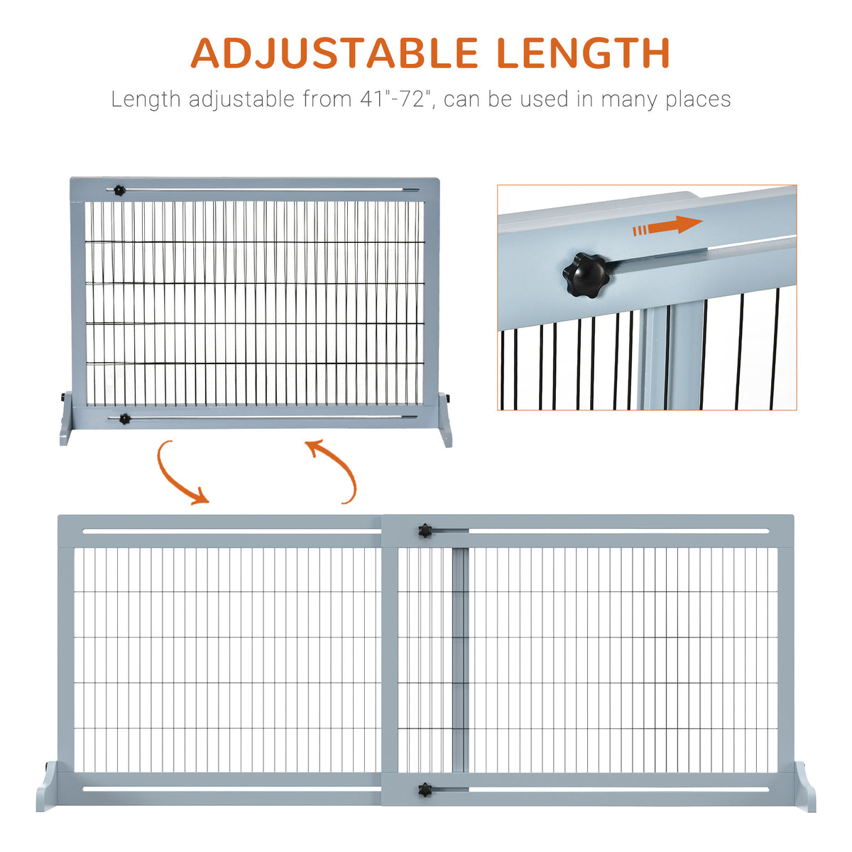 71" W x 27.25" H Extra Wide Freestanding Pet Gate with Adjustable Length Dog, Cat, Barrier for House, Doorway, Hallway, 