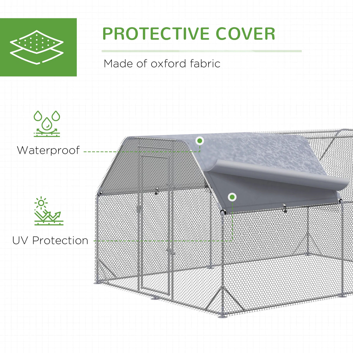 Chicken Run, Galvanized Large Metal Chicken Coop Cage, Walk-in Enclosure Poultry Hen Run House Playpen Rabbit Hutch with