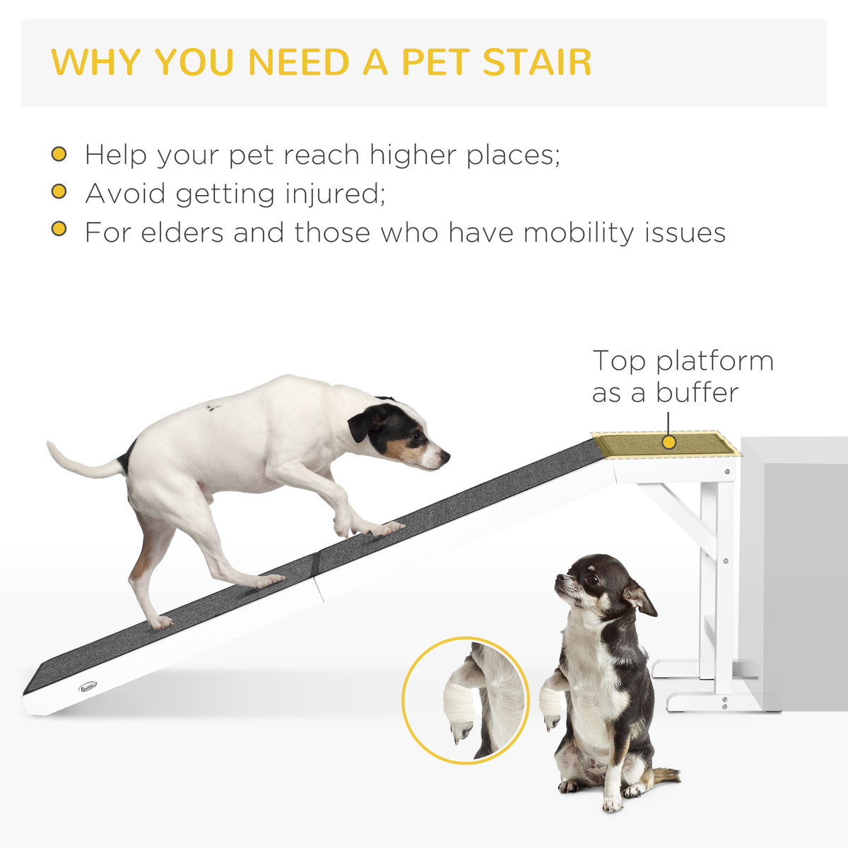 Dog Ramp Foldable with Non-slip Carpet Top Platform, Gray, White