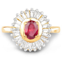14K Yellow Gold Plated 2.44 Carat Glass Filled Ruby and White Topaz .925 Sterling Silver Ring