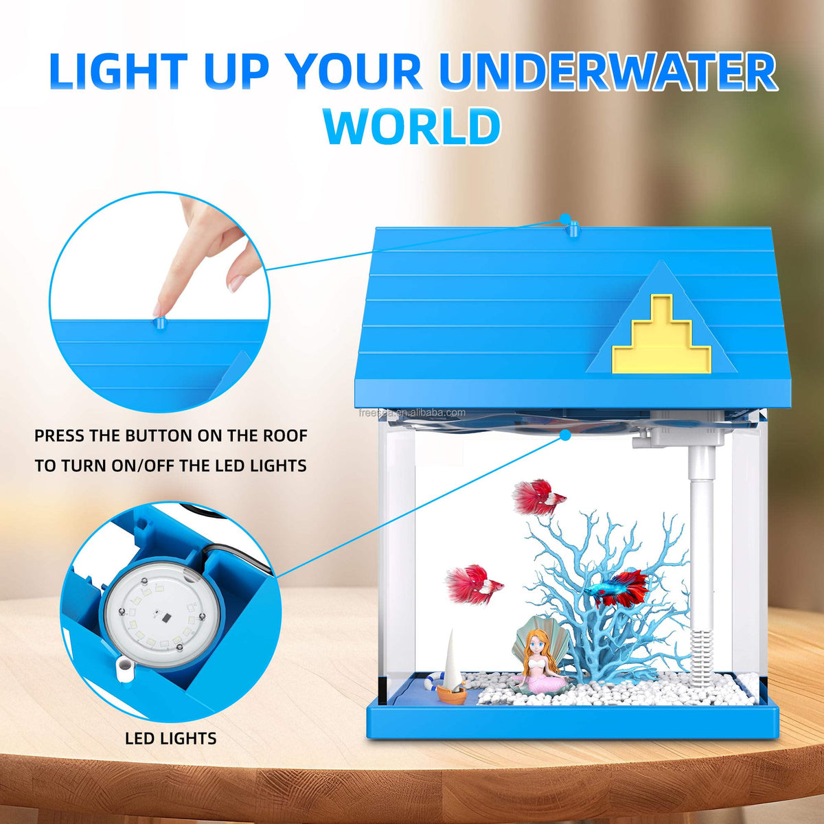 FREESEA 2-gallon Acrylic Fresh-keeping Fish Tank, Equipped With Filtration And Lighting, Suitable For Shrimp, Jellyfish,