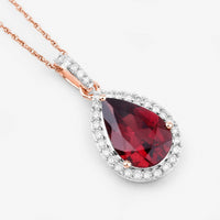 3.29 Carat Genuine Rhodolite and White Diamond 14K Rose Gold Pendant