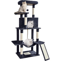 ABCPET 63-inch Multi-level Cat Climbing Frame, Indoor Cat Sisal Scratch Post, Cat Bed, Hammock, Hanging Ball, Extension 