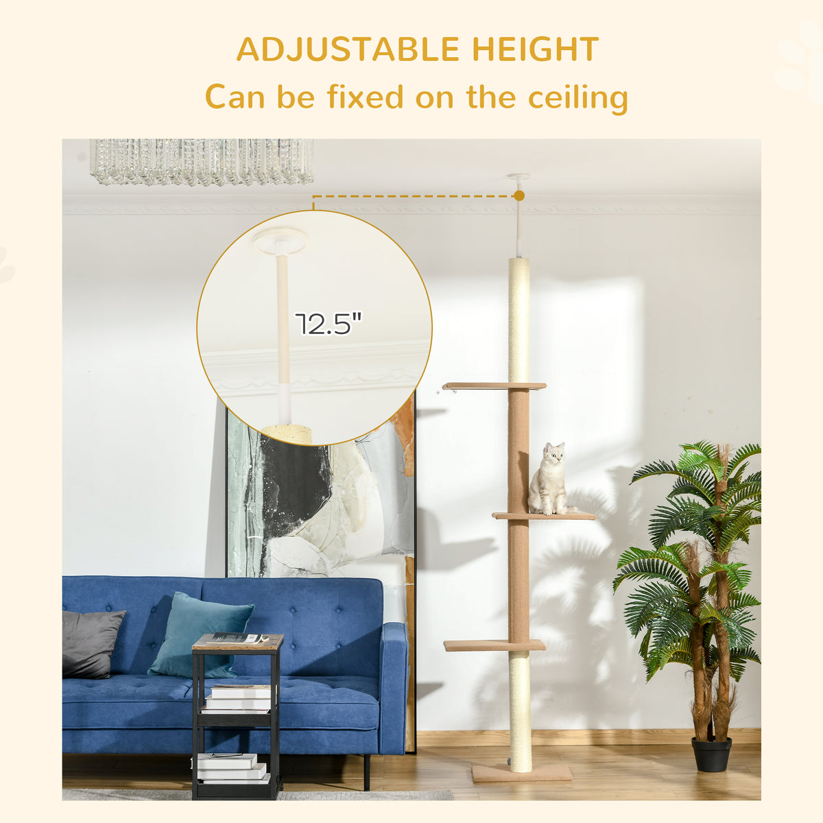 Floor-to-Ceiling Cat Tree Climbing Tower with Sisal-Covered Scratching Posts Natural Cat Tree Activity Center for Kitten