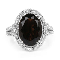 5.80 Carat Genuine Smoky Quartz & White Topaz .925 Sterling Silver Ring