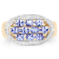 14K Yellow Gold Plated 1.70 Carat Genuine Tanzanite .925 Sterling Silver Ring