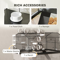 2 Tier Hamster Cage with 12" Deep Tray, Tube System, Water Bottle, Ramp, Feeding Bowl, 23" x 17" x 22", Black