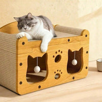 Multi-Style Double-Layer Cat Scratcher House, 2-Tier Large Cat Villa Bed With Corrugated Cardboard, Interactive Hanging 